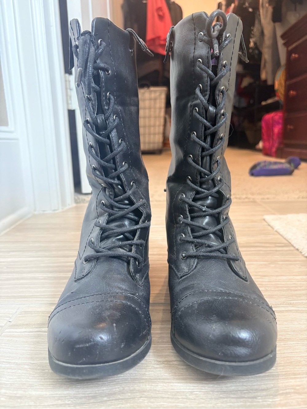 Charlotte Russe Black Lace-Up Combat Boots